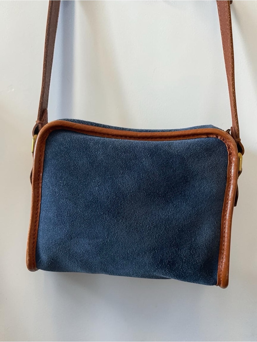 Madewell Camden Mini Crossbody Blue Suede Cognac Leather Camera Bag - Picture 3 of 10